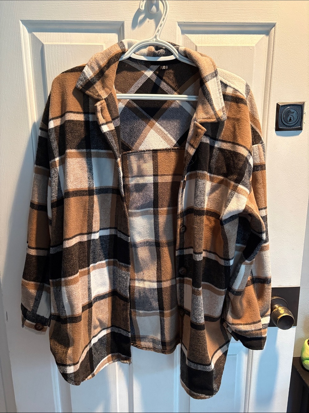 Zaful Brown Black Cream Plaid Shacket